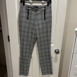 Gray Slim-Fit Dress Pants with Plaid Pattern
